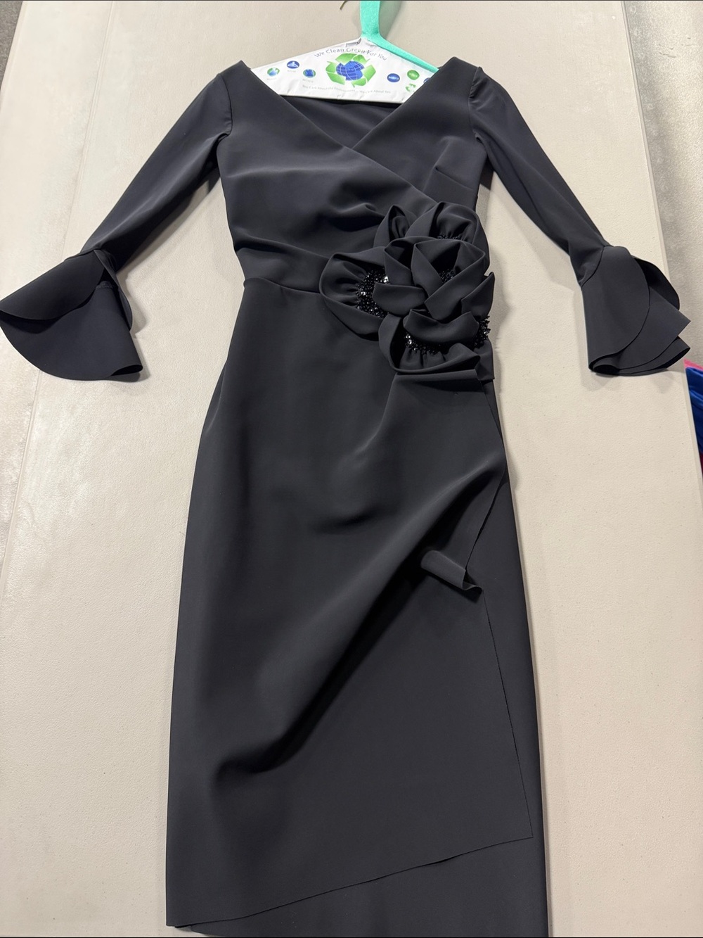 Chiara Boni Black Midi Dress with Sculpted Rosette